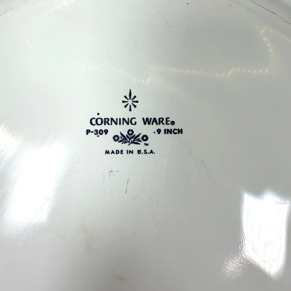 Corning Ware Pie Plate 9 Inch‎ White Good Blue Cornflower P-309 Vintage USA